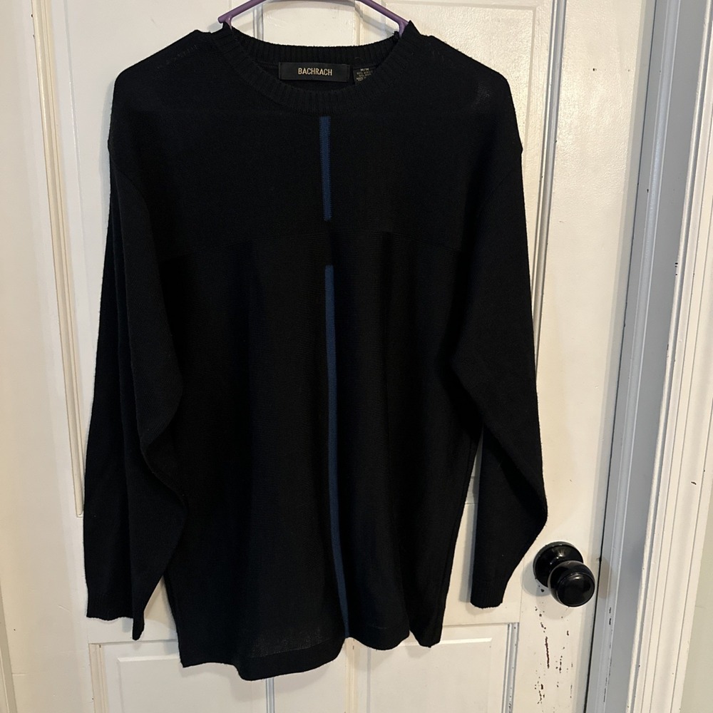 Bachrach Sweater Mens Black With A Blue Stripe‎ Long Sleeve Wool Blend Sz Medium